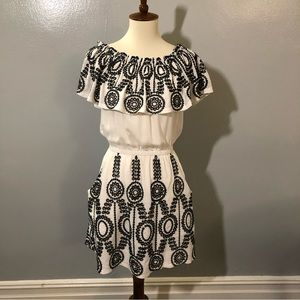 Devlin White Dress With Black Embroidery Pattern NWT